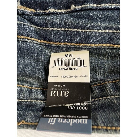 A.N.A Woman Dark Wash Low Rise Fashion Boot Cut Jeans 16W Modern Fit Cotton Blen - Picture 5 of 10